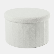 OHS Boucle Extra Large Foldable Rounded Storage Box Footstool Space Saving Seat Ottoman White