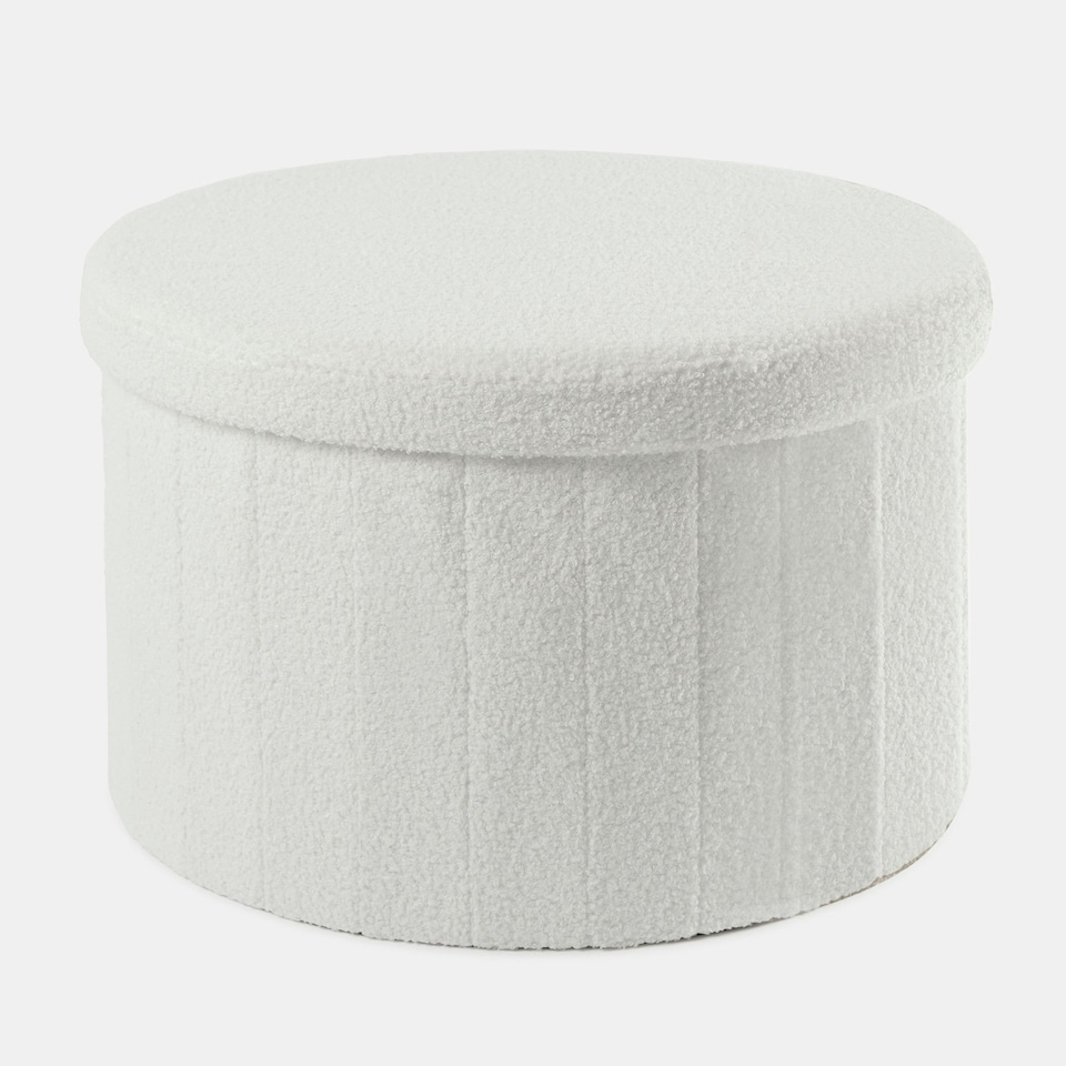 image 1 of OHS Boucle Extra Large Foldable Rounded Storage Box Footstool Space Saving Seat Ottoman White
