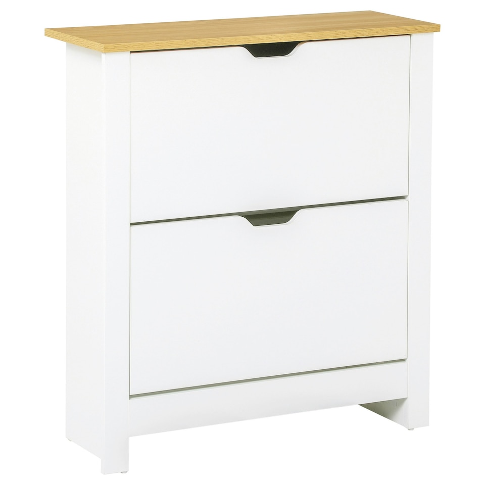 image 1 of HOMCOM 12-Shoe Storage Cabinet 4 Shelves 2 Drawers Tabletop 4 Legs Modern White