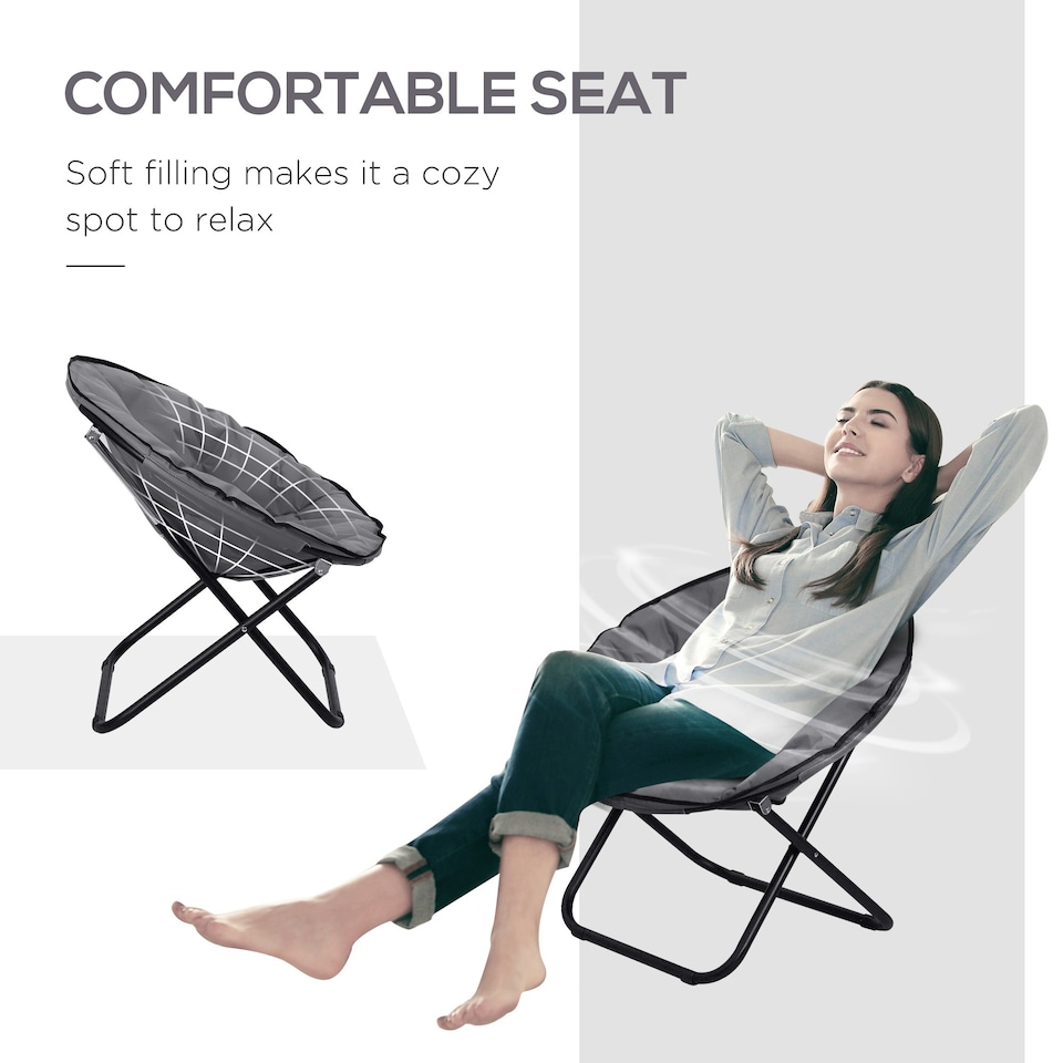 image 1 of Outsunny Folding Saucer Moon Chair Oversized Padded Seat Round Grey
