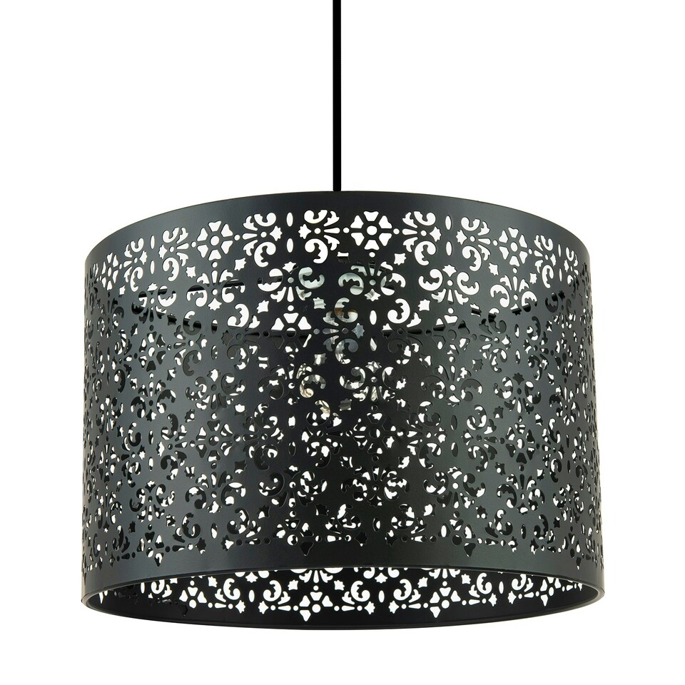 image 1 of Marrakech Designed Matte Black Metal Pendant Light Shade with Floral Decoration