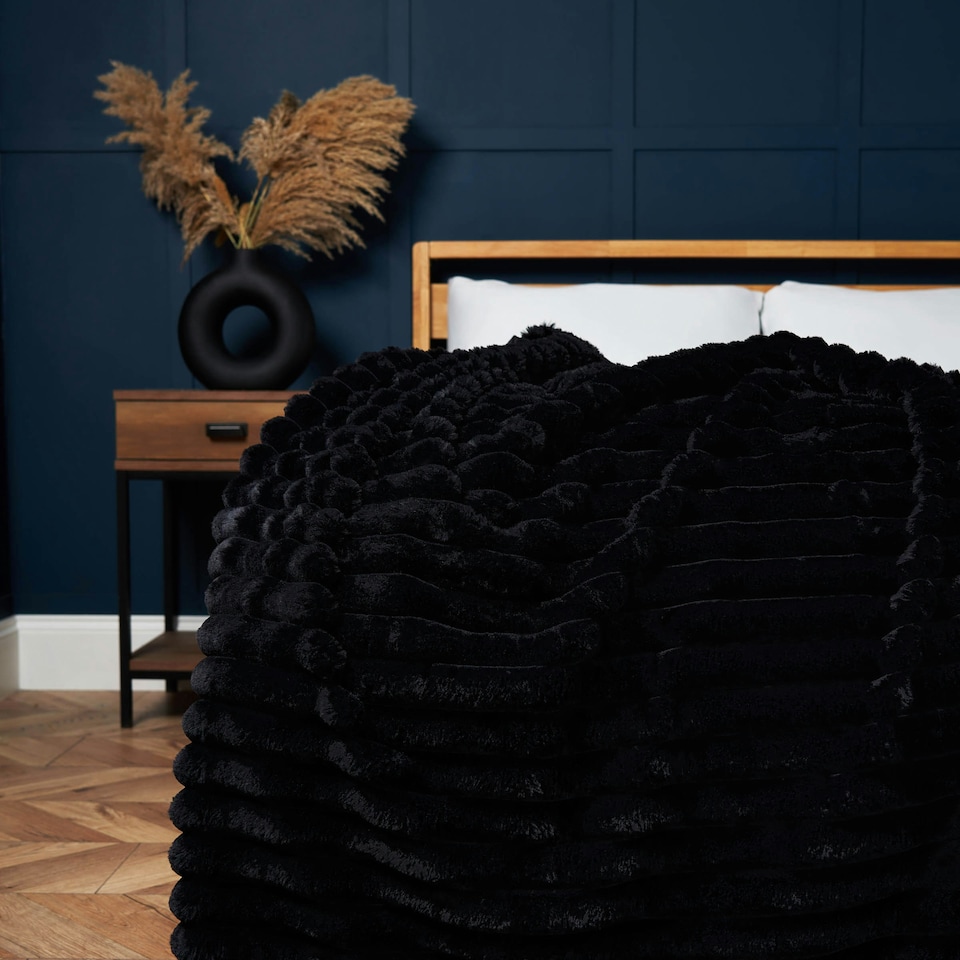 image 1 of BHS Jumbo Cord Throw with Plain Velvet Backing, Black Black | Black