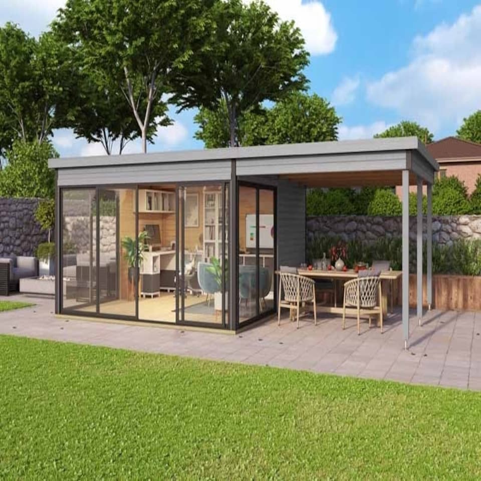 image 1 of Optional Extra - Domeo 5 extension for Log Cabin, Wooden Garden Room, Timber Summerhouse, Home Office - H239.4 cm Brown