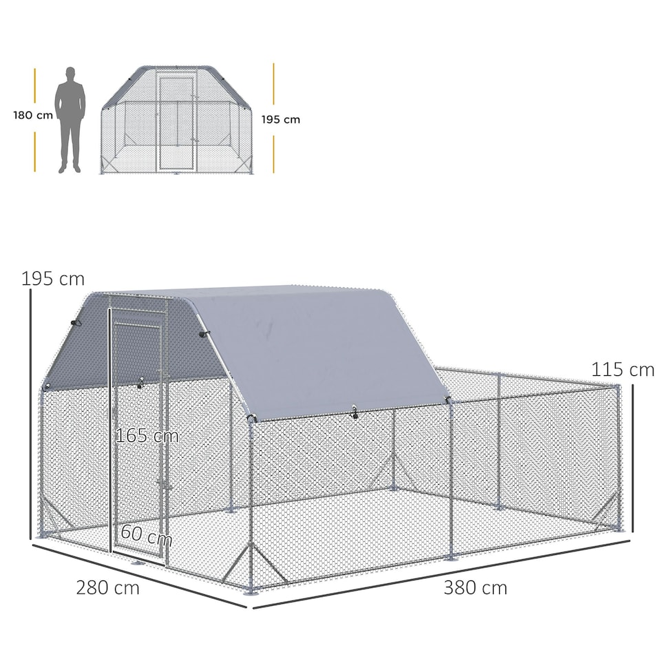image 1 of PawHut Chicken Run W/ Roof, Walk In Chicken Coop for 10-12 Chickens, Hen House