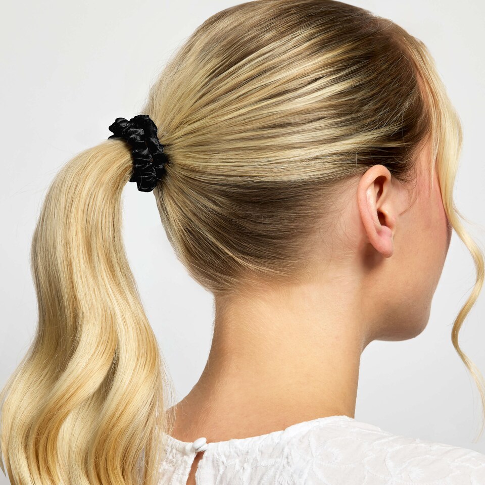 image 1 of Silver Cloud Silver Ion Infused Satin Skinny Scrunchies Black 5 Pack