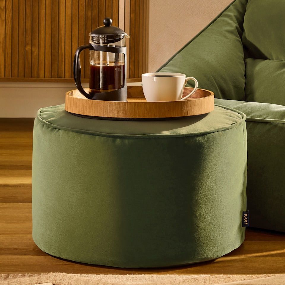 image 1 of icon Natalia  Velvet Armchair and Milano Round Footstool Bean Bag, Olive Green