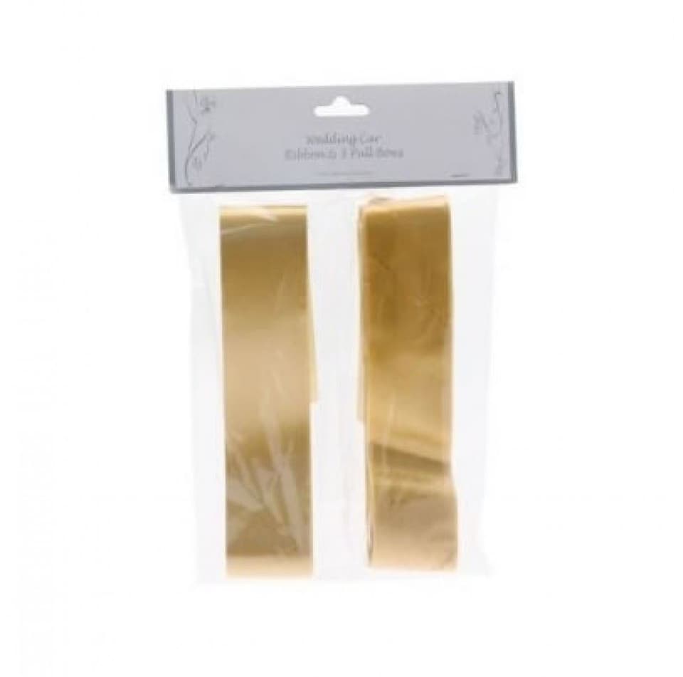 Minerva Gold 50mm Wedding Car Ribbon & Pull Bows (Value Pack of 3) for Bridal - per pack of 3