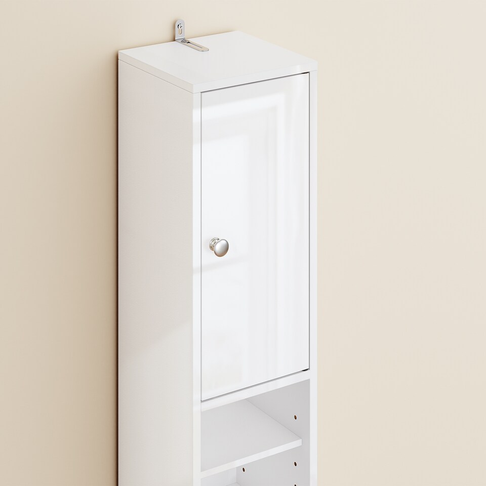 image 1 of SoBuy Tall Bathroom Storage Cabinet with 6 Adjustable Shelves, Gloss White, 7.9x7.9x70.9 inches, 13.5 kg - BZR167-GW