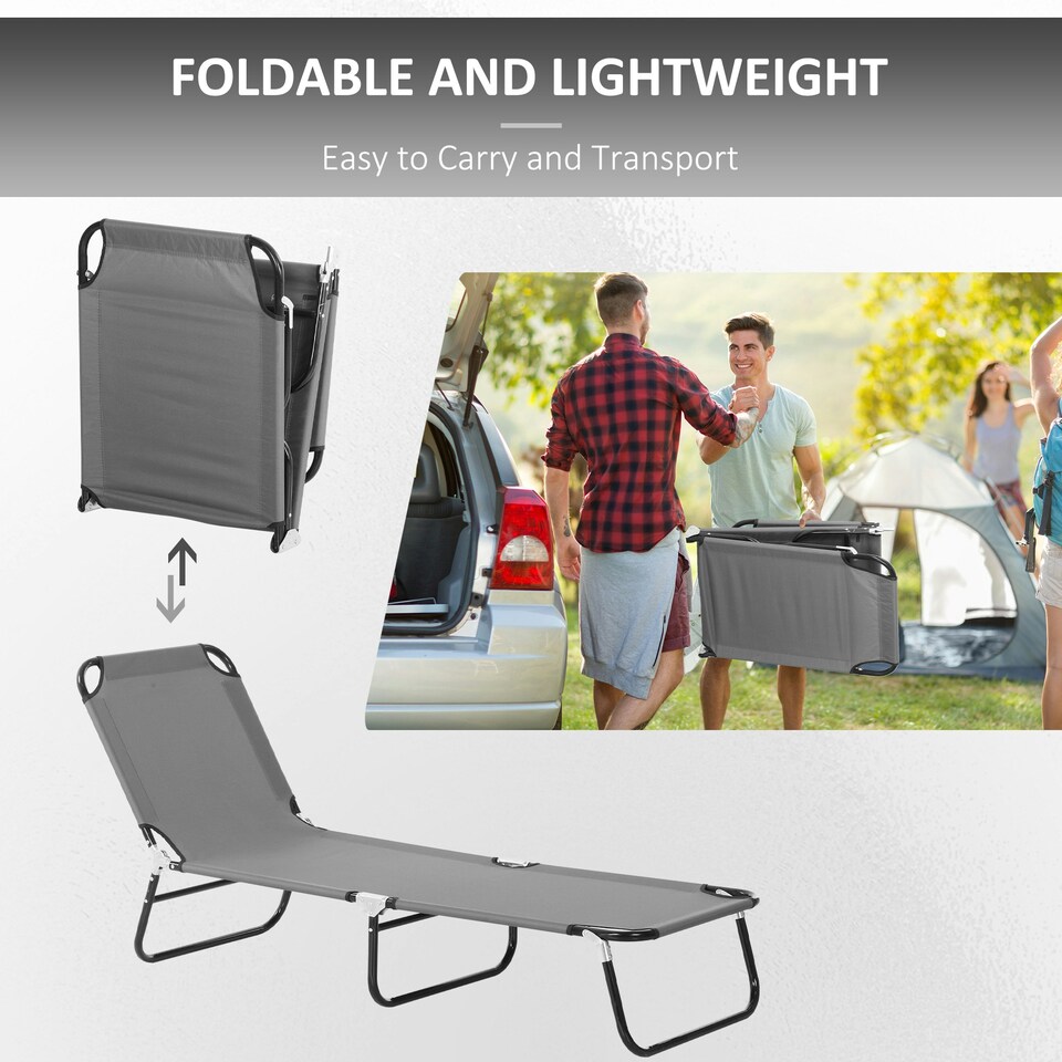 image 1 of Outsunny Folding Lounge Chair Outdoor Chaise Lounge for Bench Patio Grey