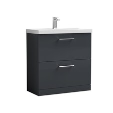 Balterley Contemporary Bathroom 2 Soft Close Drawers & Thin-Edge Floor Standing Vanity Unit Basin | Grey | Soft Black
