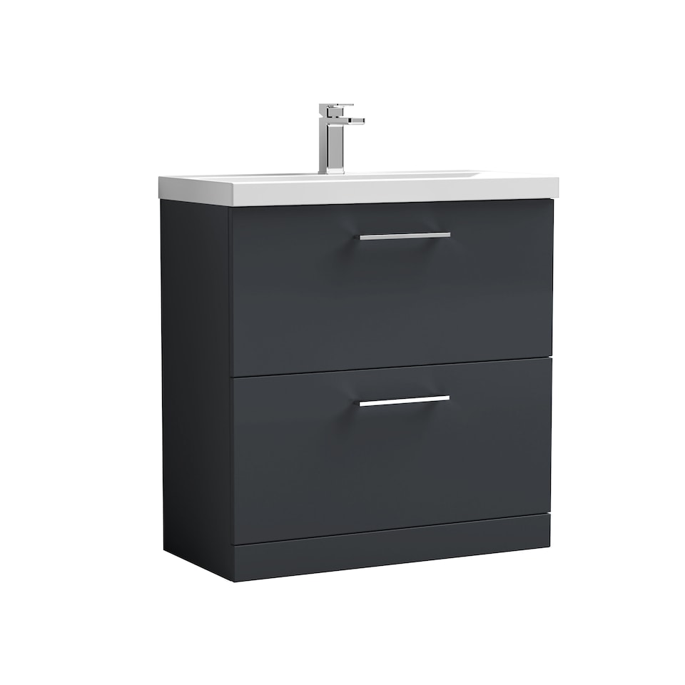 image 1 of Balterley Contemporary Bathroom 2 Soft Close Drawers & Thin-Edge Floor Standing Vanity Unit Basin | Grey | Soft Black