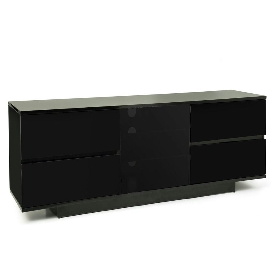 image 1 of Centurion Supports AVITUS ULTRA Remote Friendly BeamThru Gloss Black with 4-Black Drawers 32"-65" Flat Screen TV Cabinet Black
