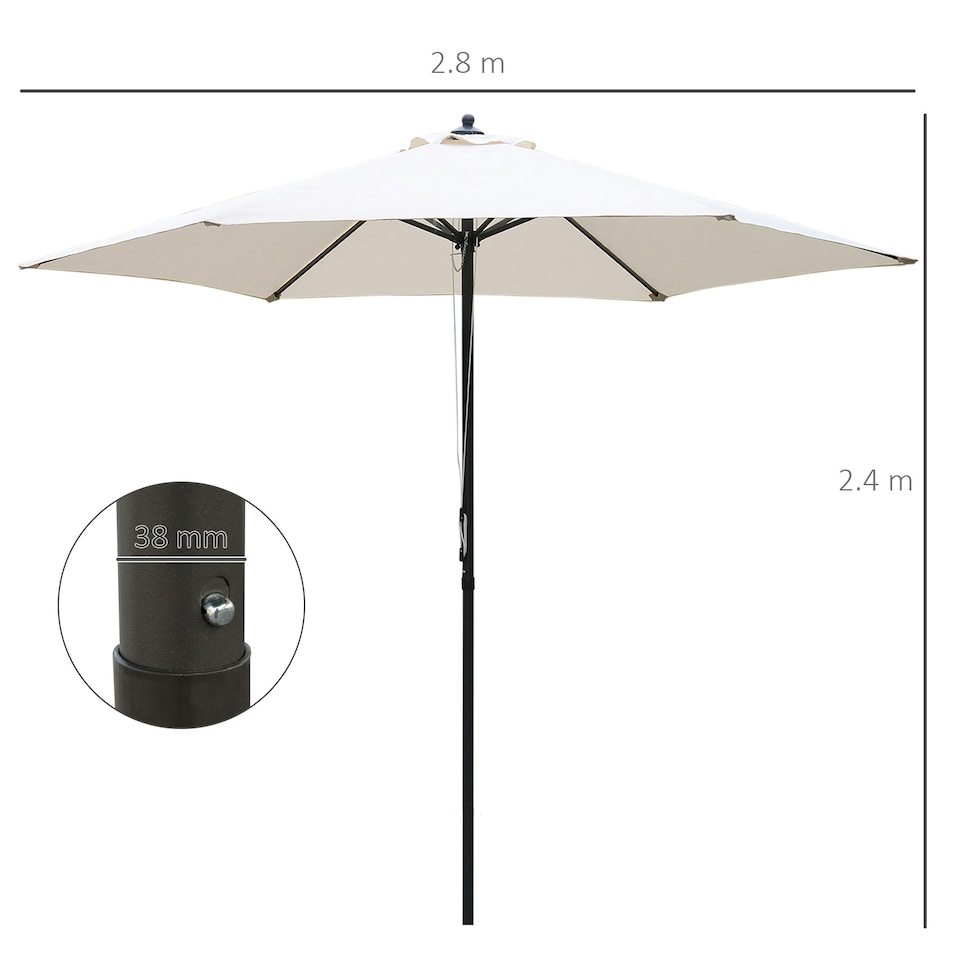 image 1 of Outsunny 2.8m Patio Umbrella Parasol Outdoor Table Umbrella 6 Ribs Off-White