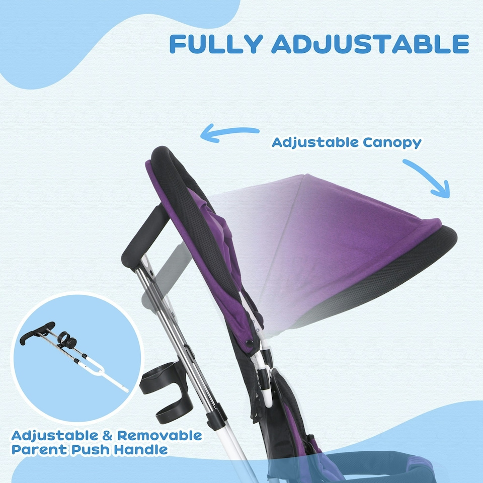 image 1 of HOMCOM 6 in 1 Kids Trike, Stroller with Parent Handle, Purple