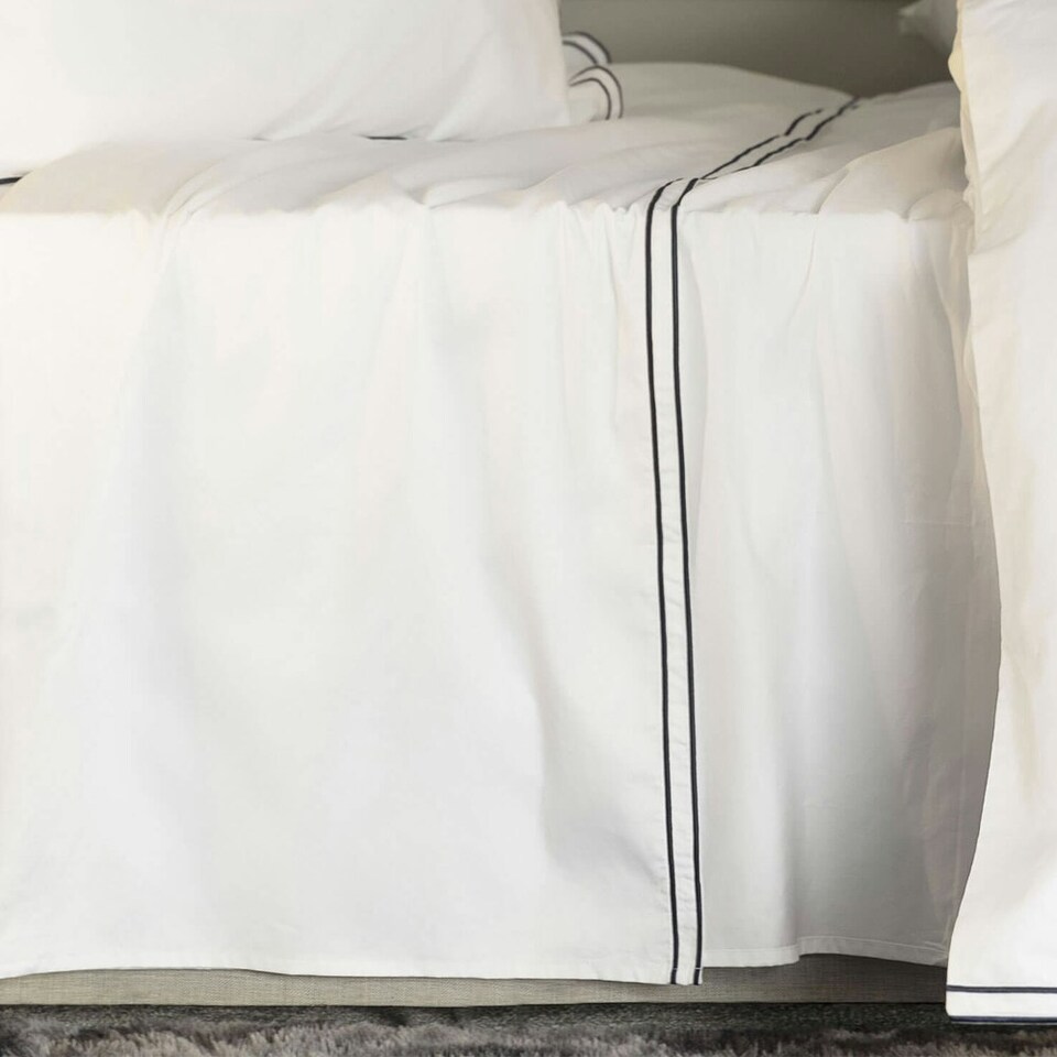 image 1 of Belledorm Savoy Embroidered Detail Flat Sheet - Navy - Single Blue | Navy | Single