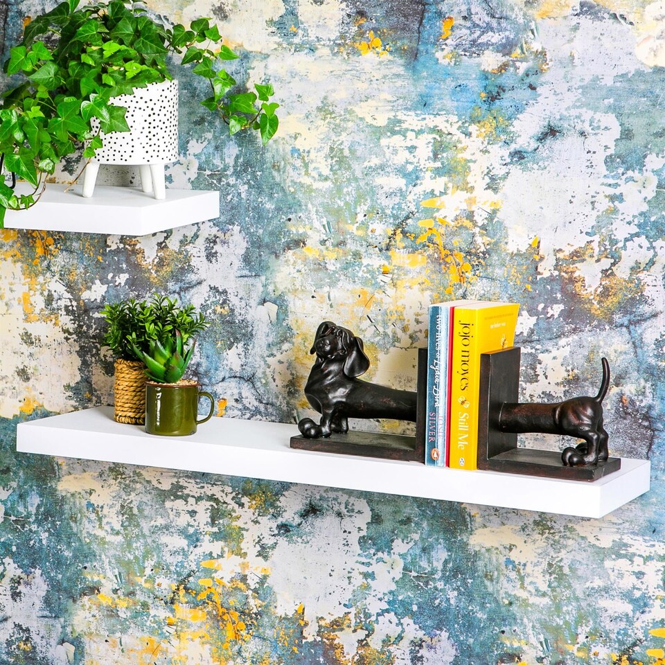 image 1 of Harbour Housewares Modern Floating Wall Shelves - 80cm - White