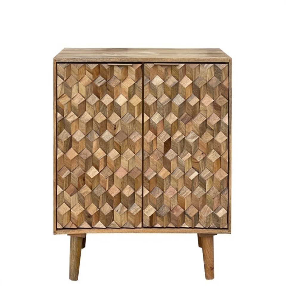 image 1 of Geometric Small Sideboard - Mango Wood - L45 x W93 x H77 cm - Mango Light Finish Brown
