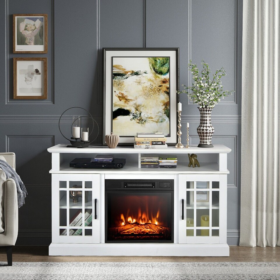 image 1 of COSTWAY 2000W Electric Fireplace Insert Fireplace White