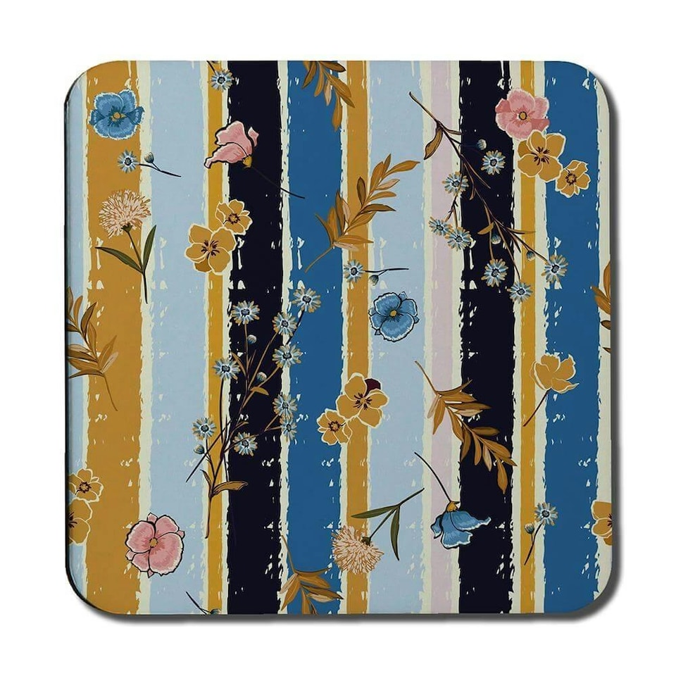 image 1 of Beautiful meadow flowers on candy colorful brush stripe (Coaster)