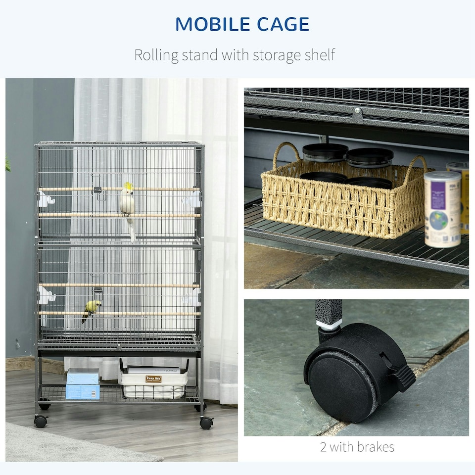 image 1 of PawHut Large Bird Cage Budgie Cage for Finch Canaries Parrot with Stand Grey