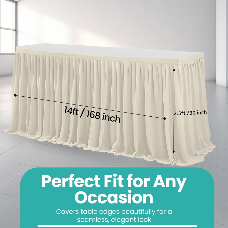image 1 of Pleated Rectangle Polyester Table Skirt, Decoration Tableware - 14 Feet
