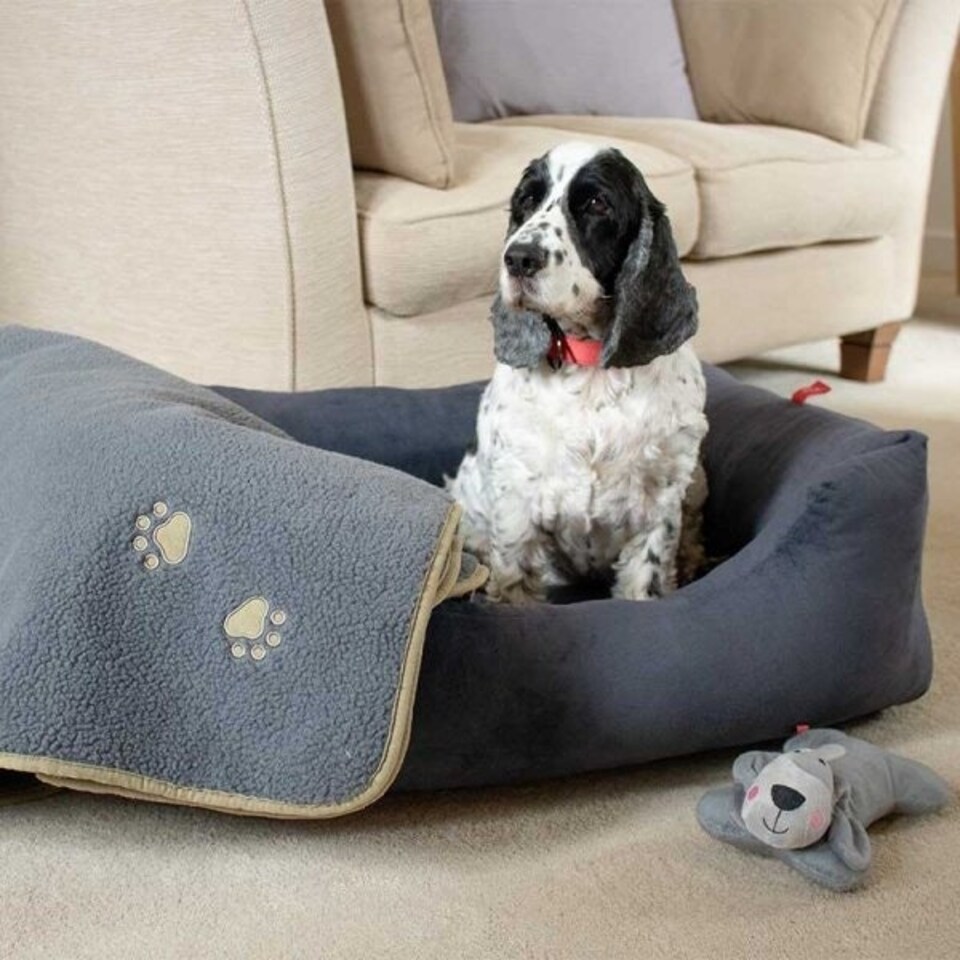 image 1 of Zoon Velour Square Pet Bed - Large Grey | Charcoal Grey | L