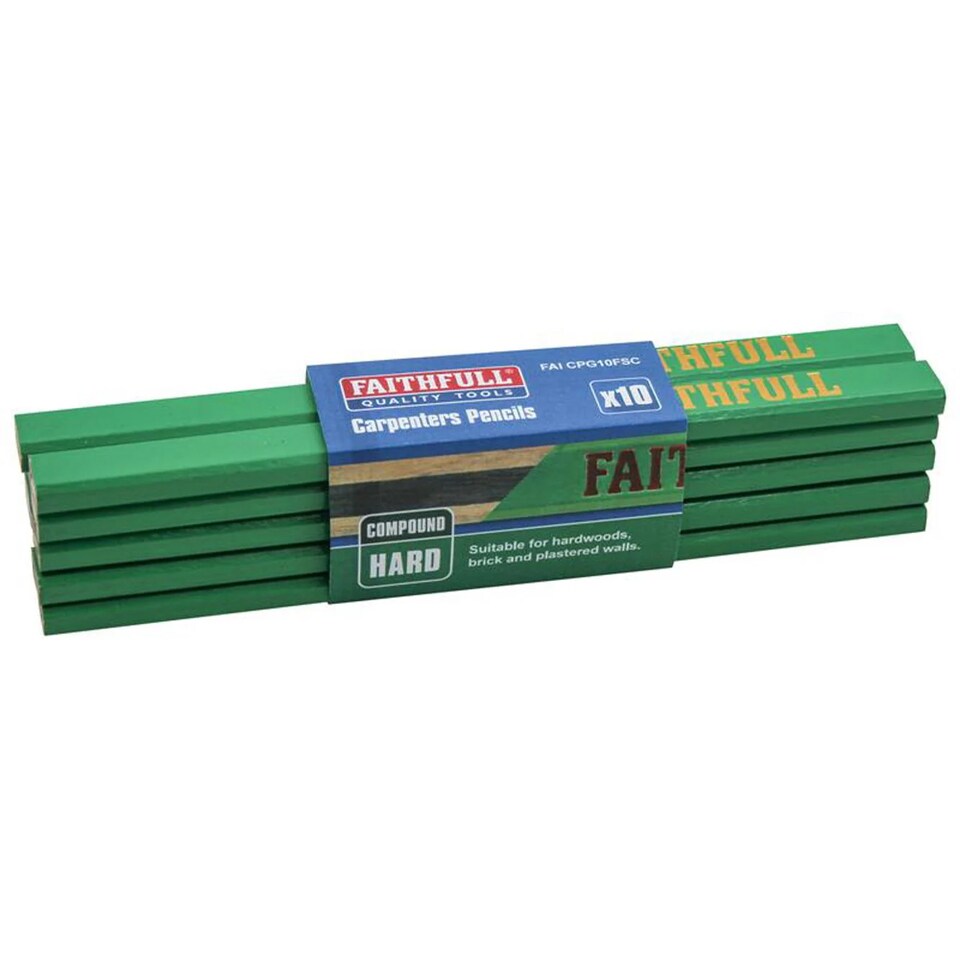 image 1 of Faithfull Fsc Carpenter's Pencils - Green / Hard (pack 10) | Multi | Multi Colour | One Size | 1
