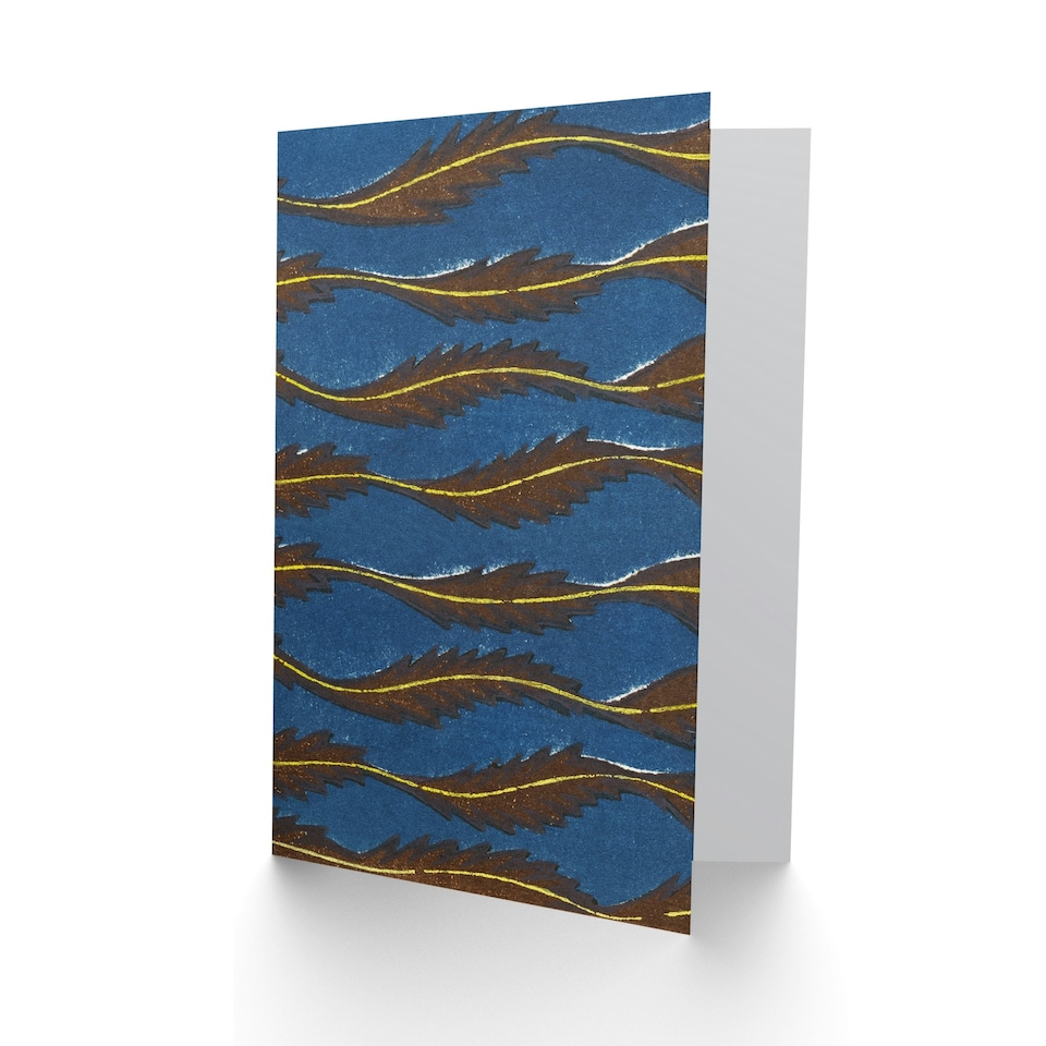 image 1 of Furuya Korin Japanese Art Card Vintage Pattern Feathers on Blue