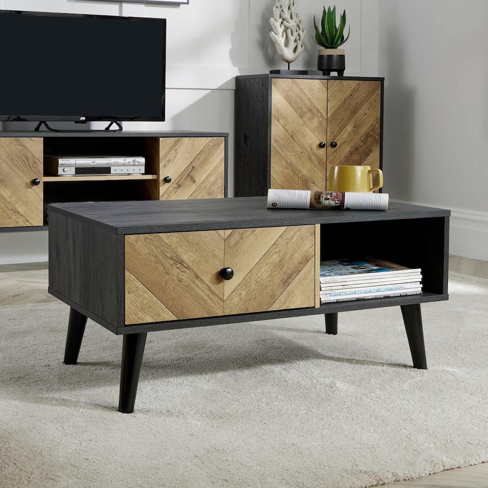 image 1 of Coffee Table 1 Drawer Open Storage Home Living Room Furniture Unit | Black
