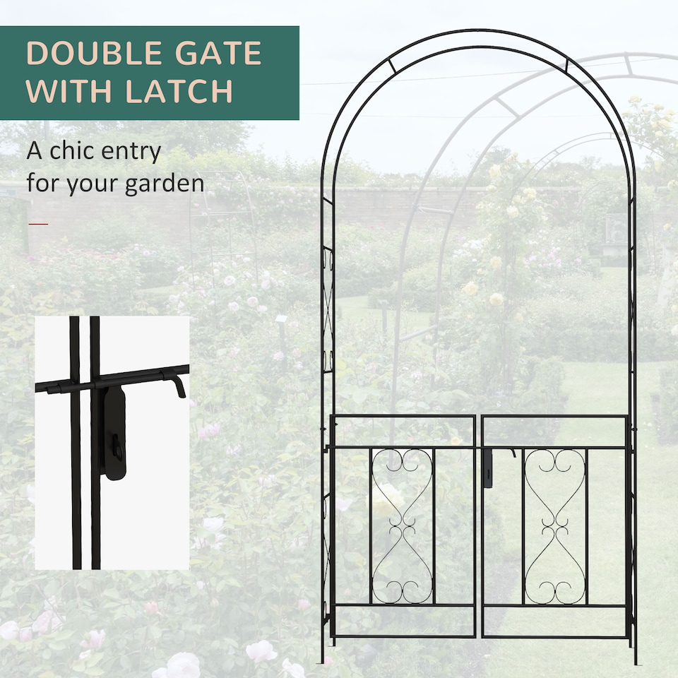 image 1 of Outsunny Metal Garden Arch with Double Gate, Garden Arbor Climbing Plants
