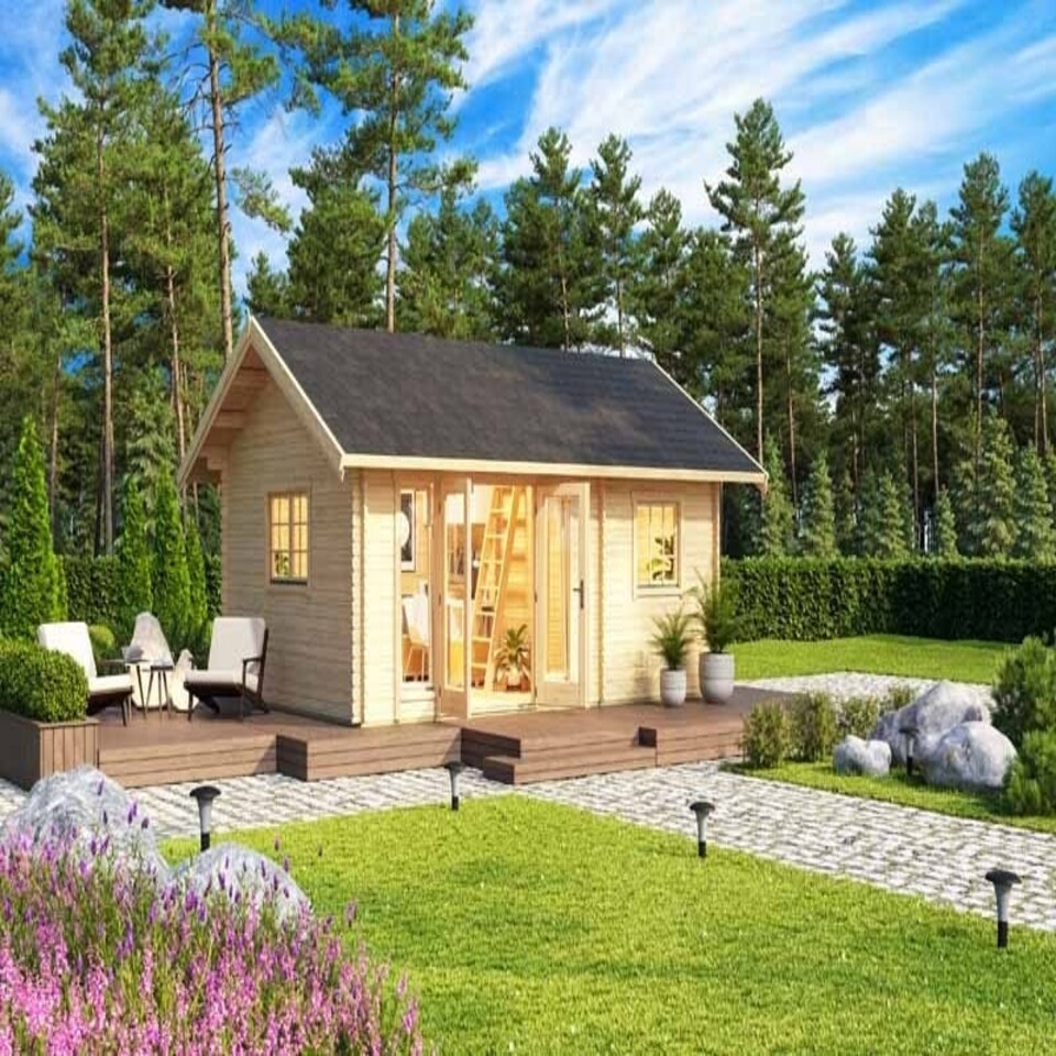 image 1 of Caroline 2 + Window set 1-Log Cabin, Wooden Garden Room, Timber Summerhouse, Home Office - L675 x W489.9 x H330.6 cm Brown