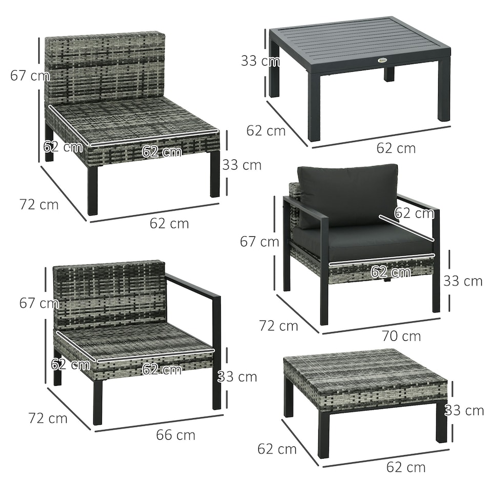 image 1 of Outsunny 6 PCs Rattan Garden Furniture Set with Table Cushion