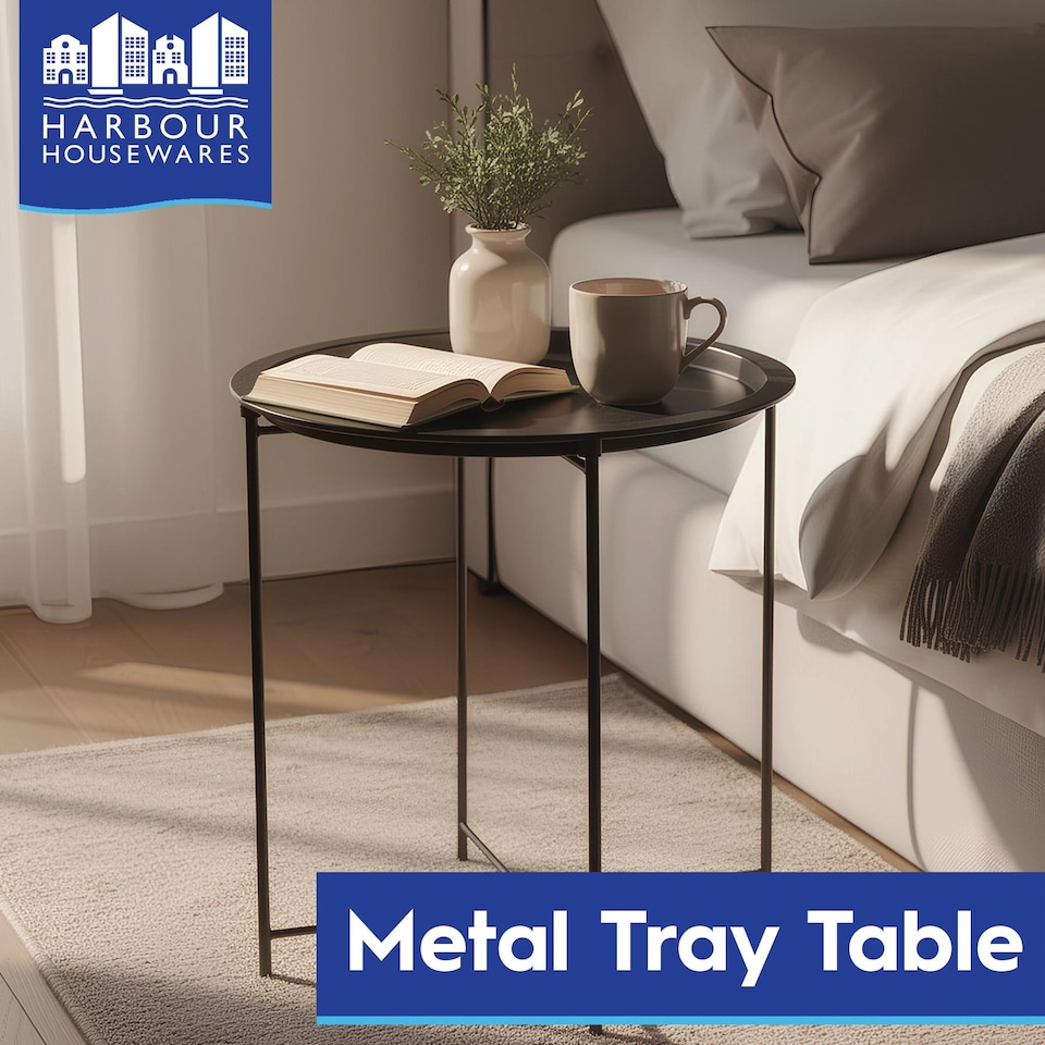 image 1 of Harbour Housewares Round Steel Tray Table - Matt White | White | Matt White