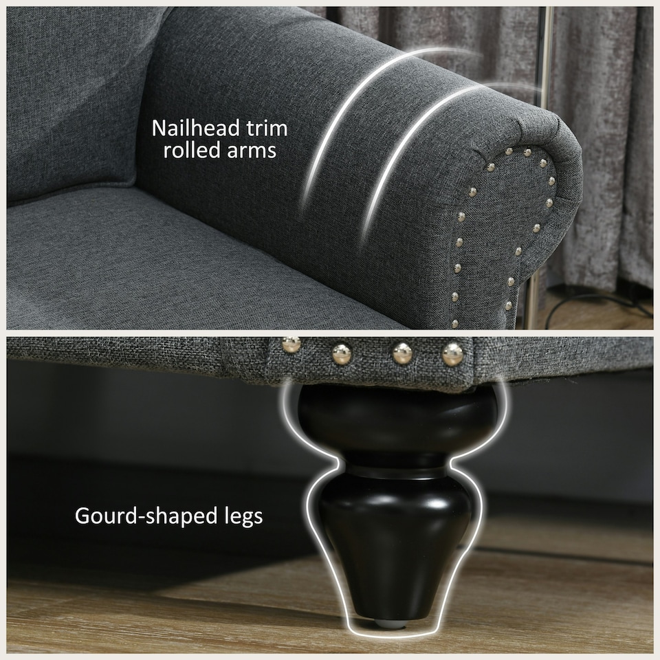 image 1 of HOMCOM 2 Seater Sofa for Living Room, with Nailhead Trim, Charcoal Grey