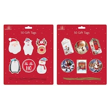 50 Gift Tags Foil Traditional & Glitter Cute Assorted