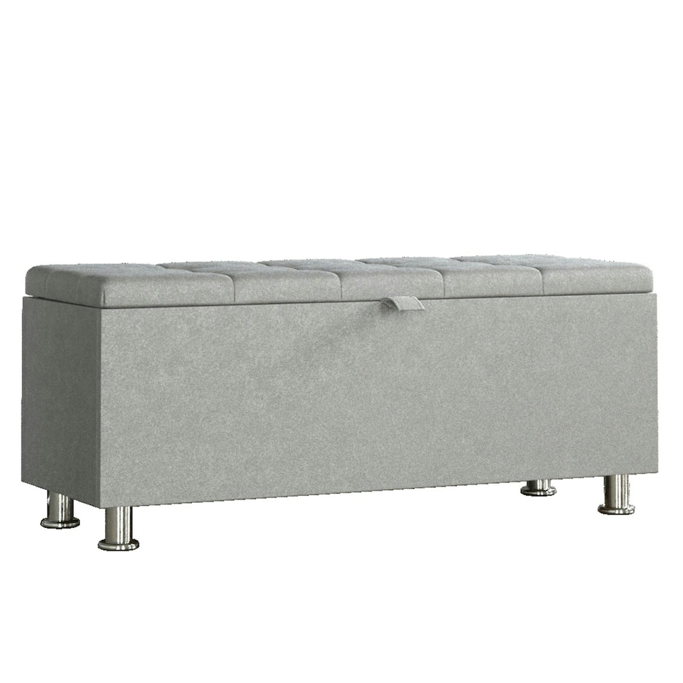 image 1 of Vida Designs Valencia Storage Ottoman Bedroom Hallway Chest Bench, Light Grey Velvet Grey | Light Grey Velvet