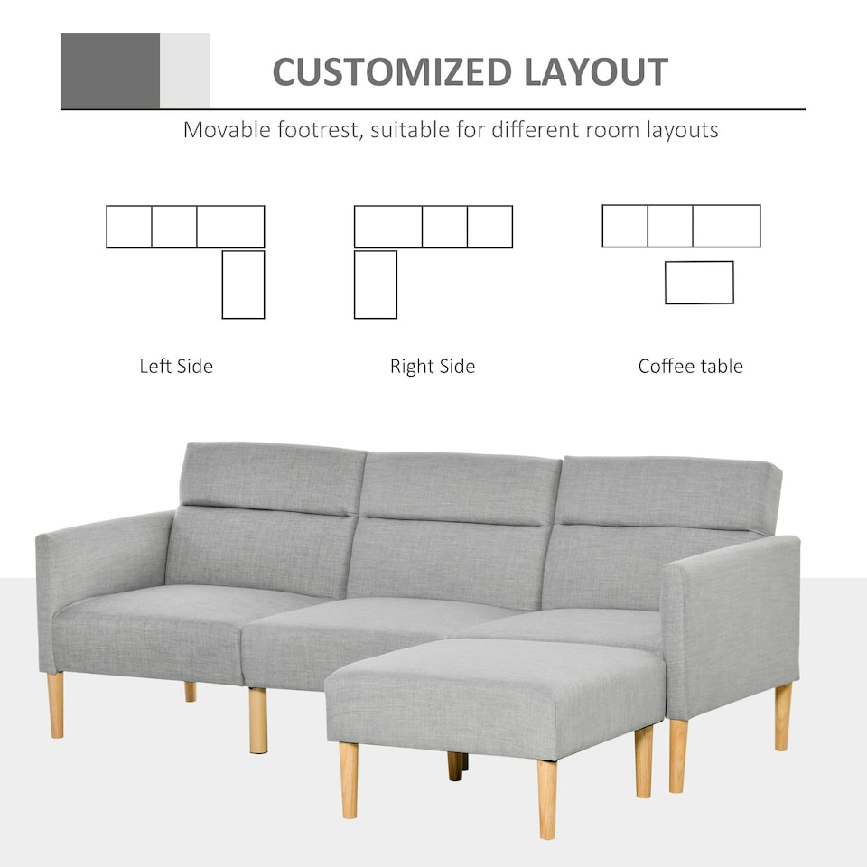 image 1 of HOMCOM Upholstered Sofa bed Reversible Sectional Sofa Set linen-Touch Sleeper
