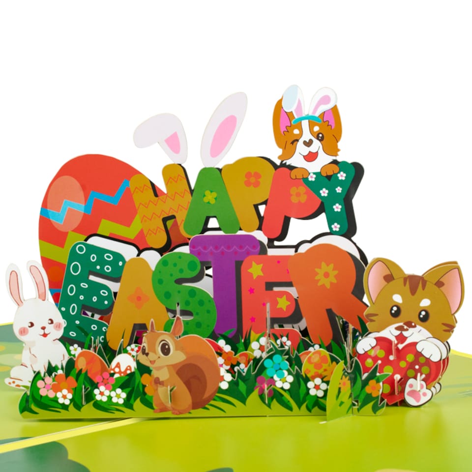 image 1 of Animal Party Springtime Cheer Celebration 3D Pop Up Easter Card