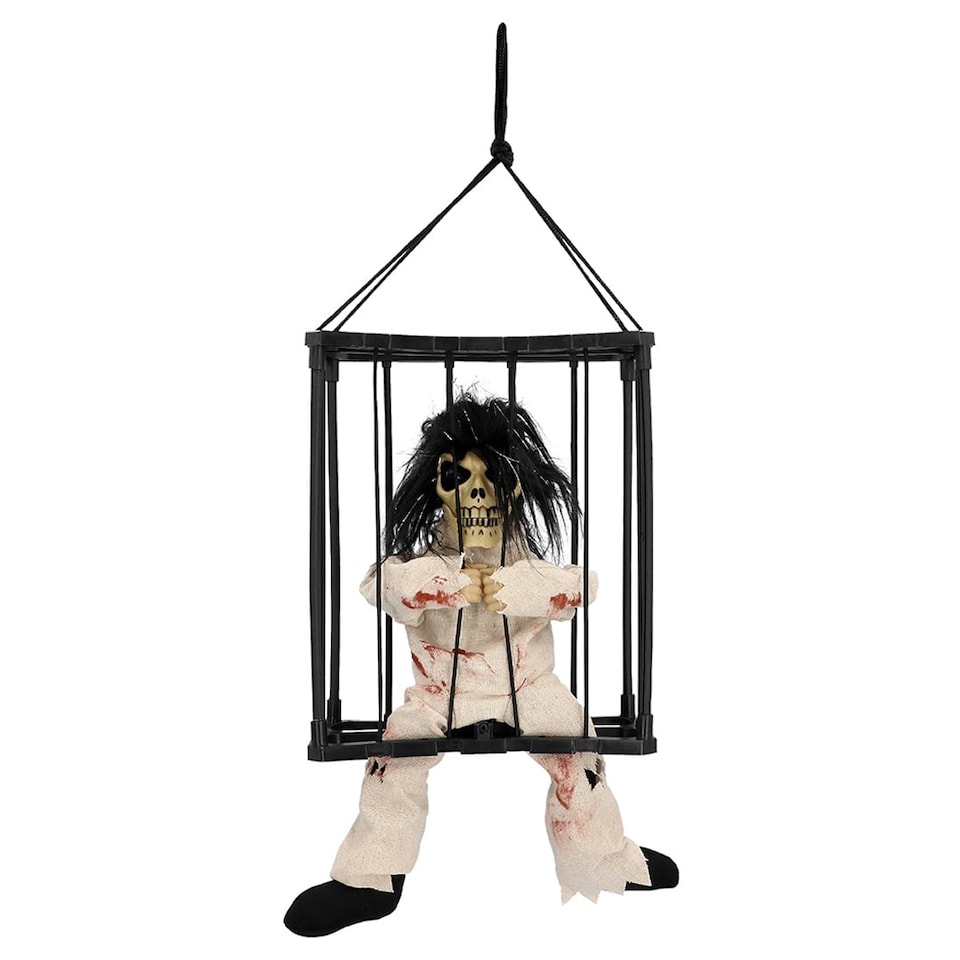image 1 of Jailhouse Skeleton Ghost Halloween Light Up Hanging Decoration 28cm