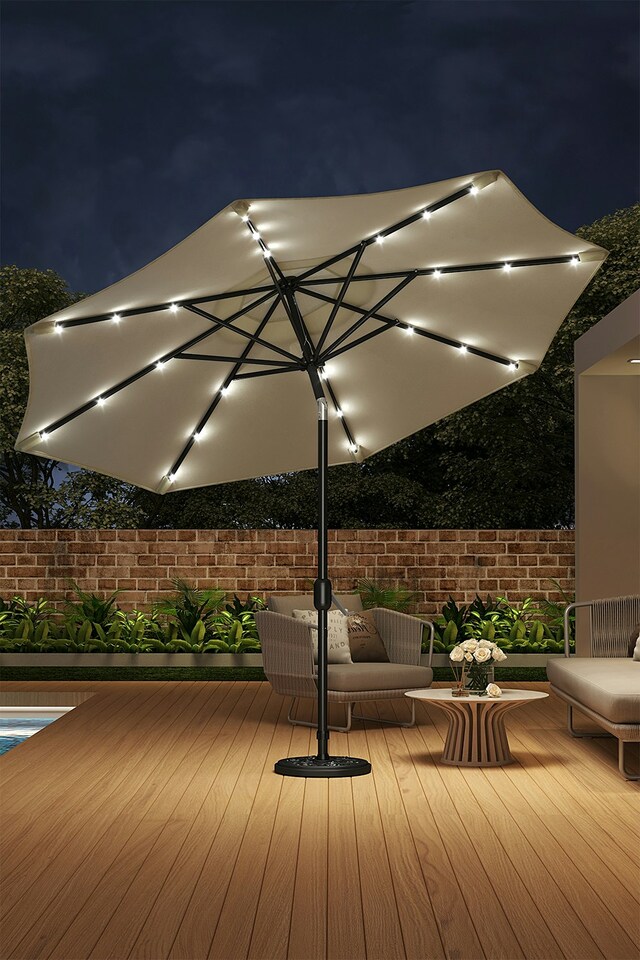 image 1 of Living and Home Outdoor Solar 24 LED Lights Patio with Crank for Patio Market - Beige （No base included） | White