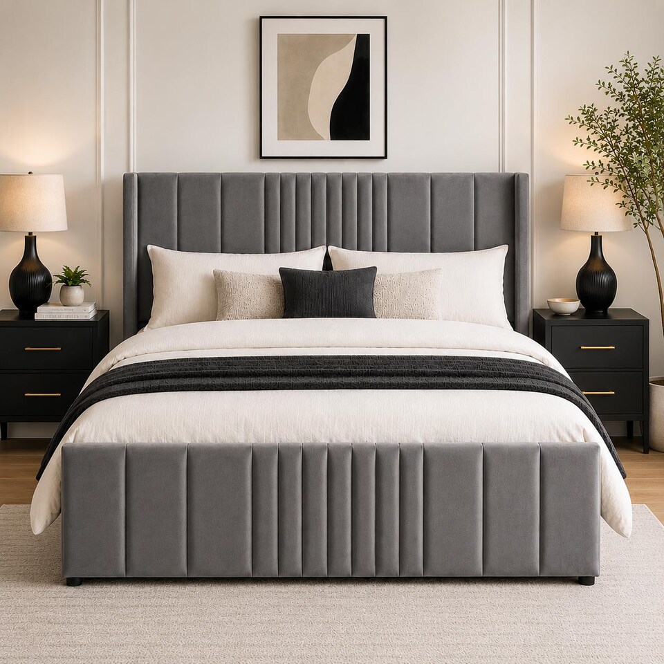 image 1 of Langford Velvet Upholstered Ottoman Storage Bed Frame Gas Lift  Single Double King Super King