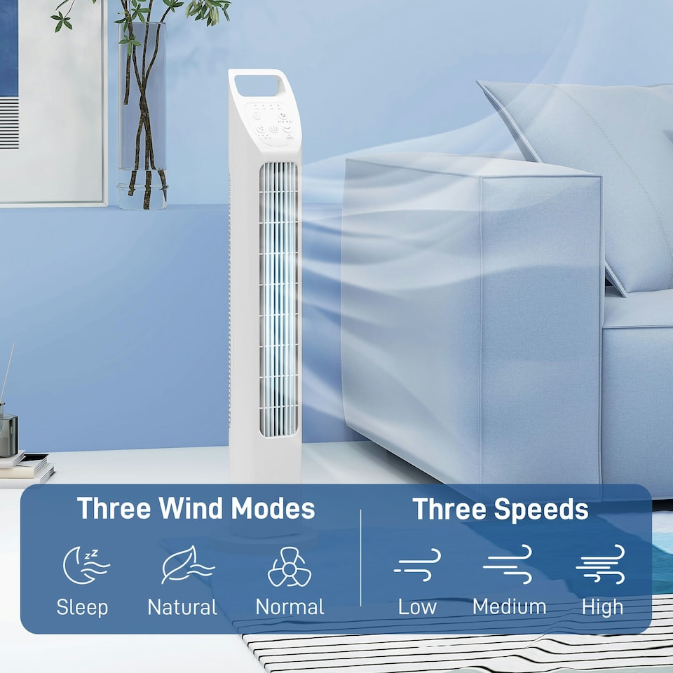 image 1 of HOMCOM Oscillating Tower Fan Floor Fan with 4H Timer for Home Office Silver