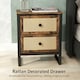 image 3 of HOMCOM Bedside Table with 2 Rattan Drawers and Steel Legs, Rustic Brown