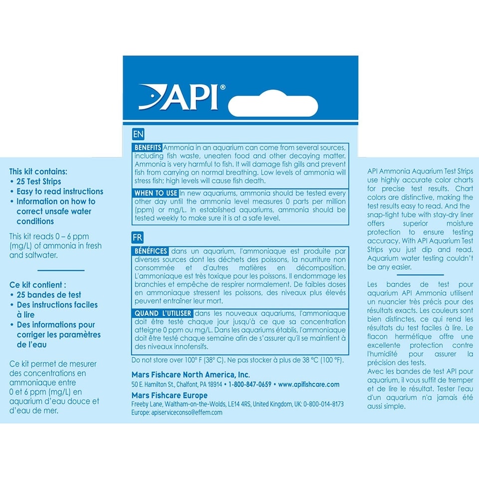 API Ammonia Test Strips Pack of 25 Pack of 4 Aquarium Water Test Strips ...