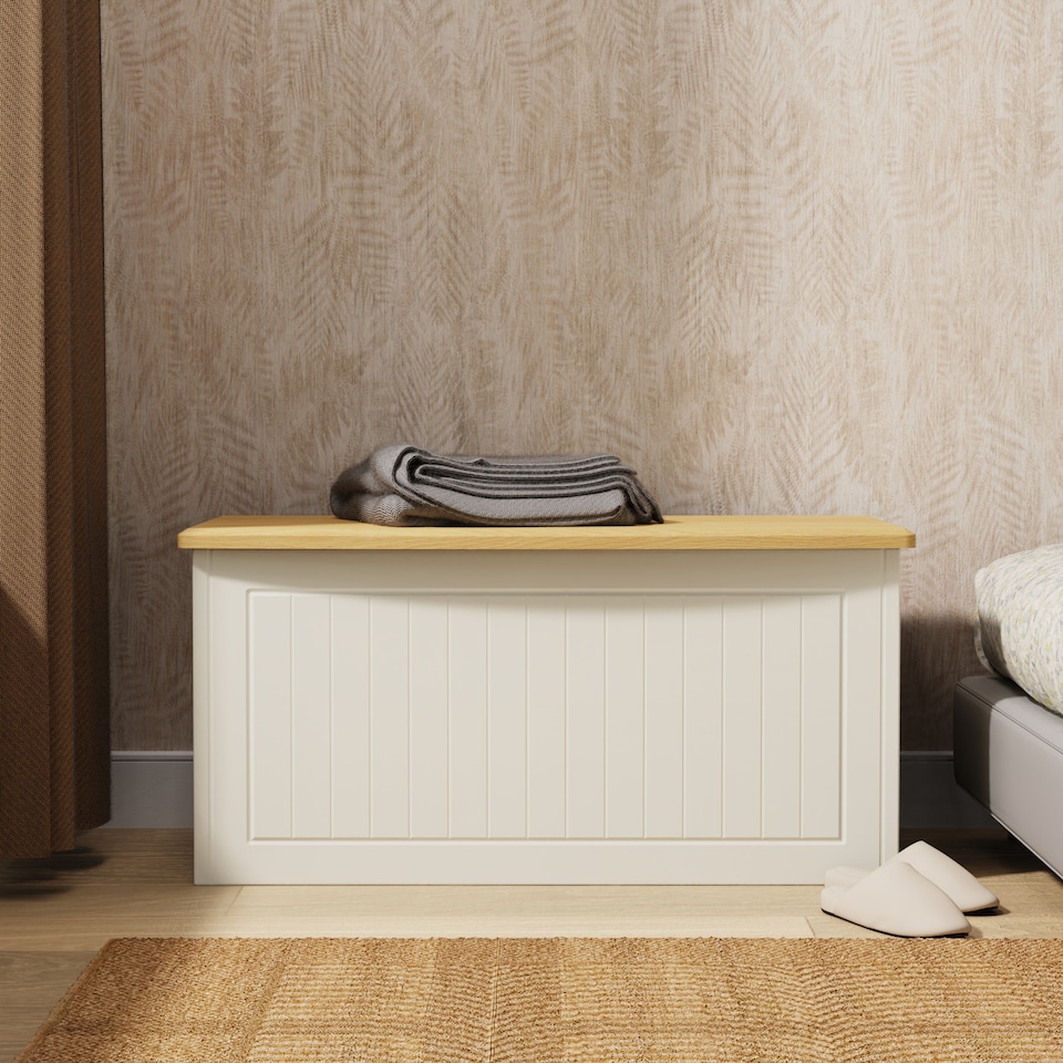 image 1 of Lancaster Blanket Box / Chest in Cream Ash & Oak (Ready Assembled) | Cream | Cream Ash & Oak