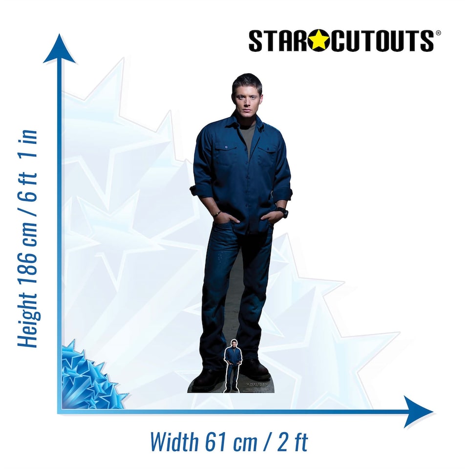 image 1 of Dean Winchester Blue Shirt Jeans Jensen Ackles Supernatural Lifesize Cardboard Cutout 186cm