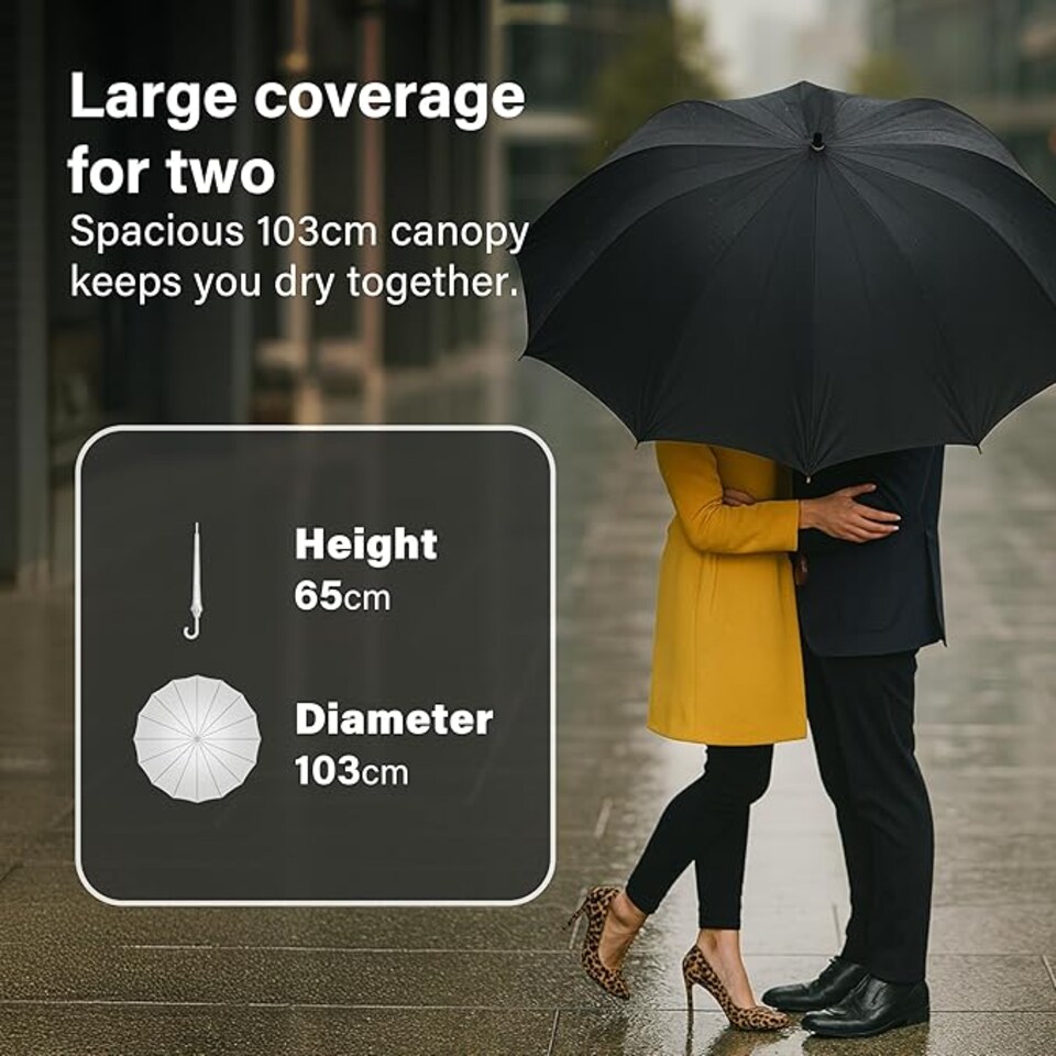 image 1 of Umbrella Reinforced Windproof J-Handle Water-Resistant Cover Travel - Unisex 103cm Canopy