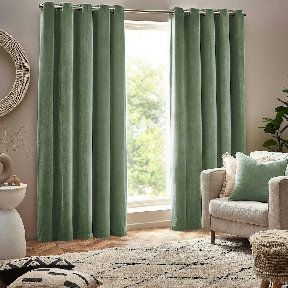 image 1 of Yard Heavy Chenille Velvet Eucalyptus Eyelet Curtains (W)229cm x (D)183cm | Multi