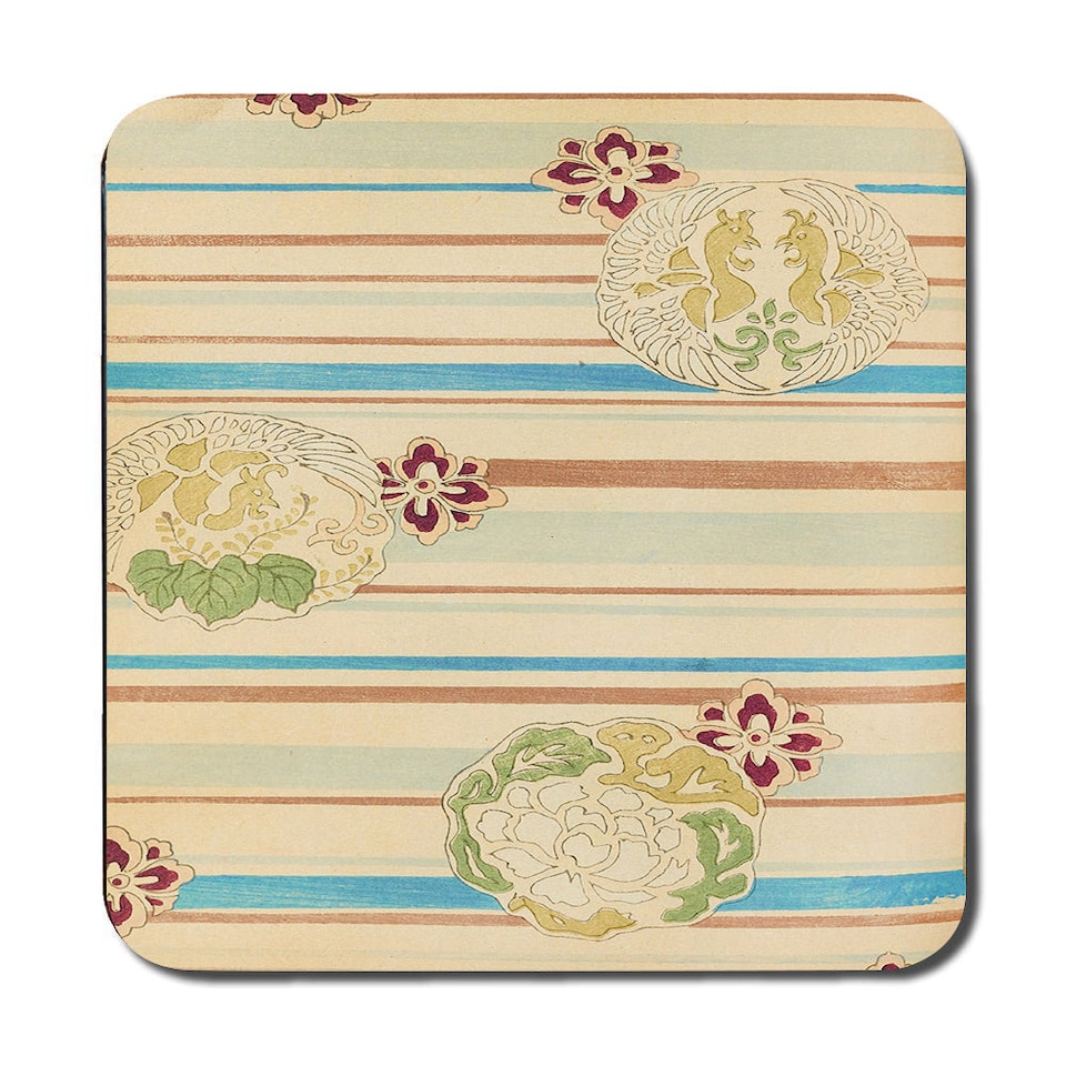 image 1 of 12 Piece Placemats And Coasters Set With Designer Artwork And Wood Backing