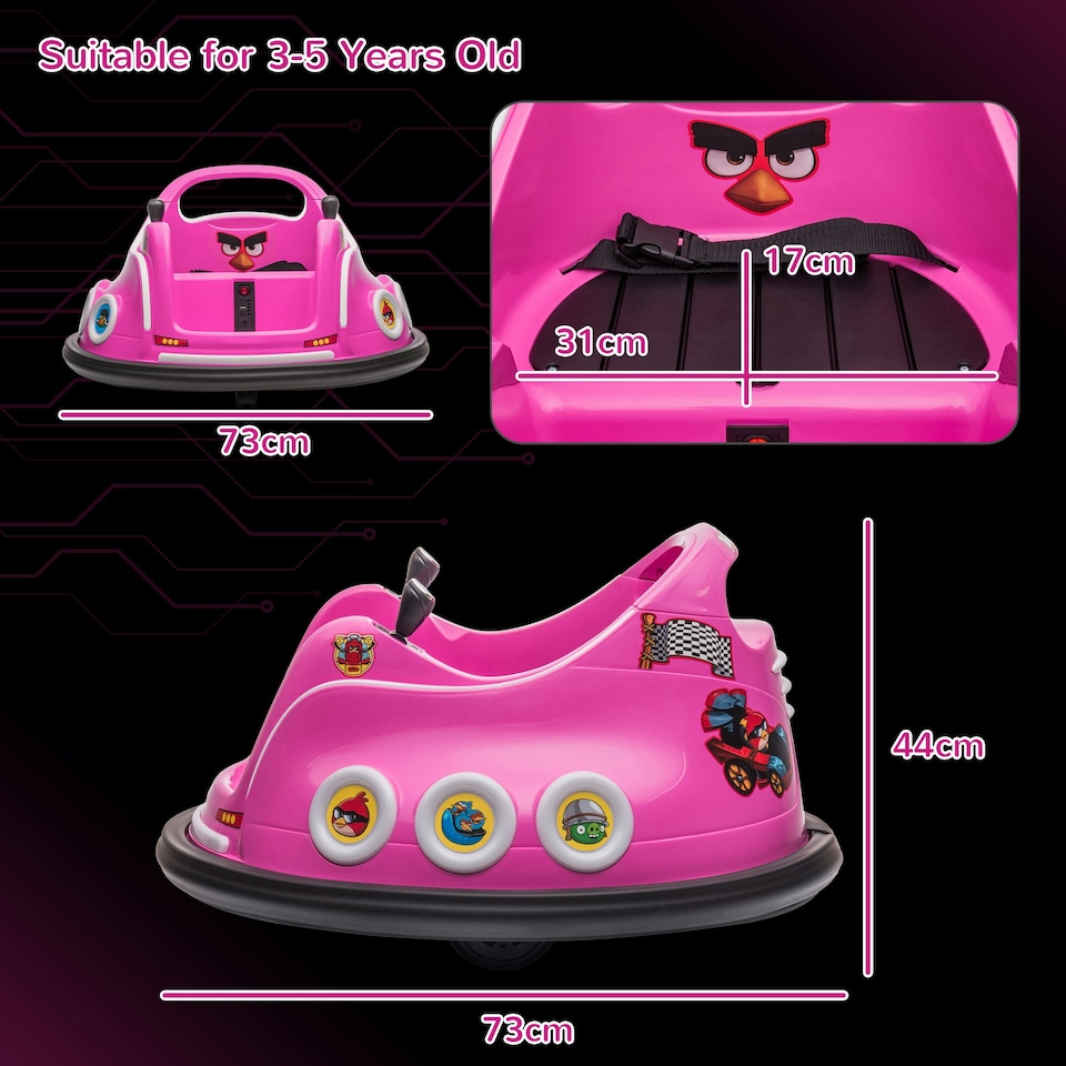 image 1 of AIYAPLAY Angry Bird Licensed Bumper Car for Kids w/ Joysticks - Pink